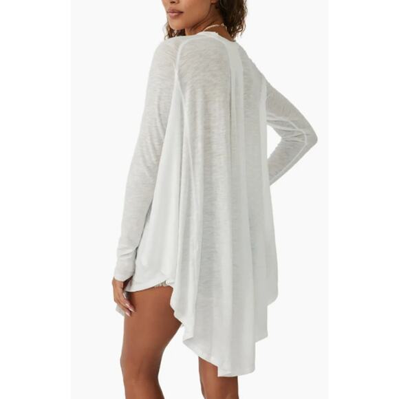 Free People We The Free Aria Trapeze White Boho Drapey Asymmetric Crewneck Top - Picture 7 of 10